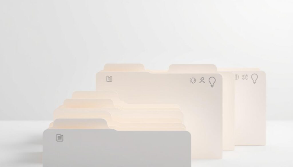 A clean, well-organized folder structure for a software project, with clear and intuitive directory names. The foreground depicts a series of nested folders, with icons representing various file types such as code, configuration, and assets. The middle ground shows a graphical representation of the folder hierarchy, using lines and shapes to convey the relationships between directories. The background features a minimalist, slightly muted color palette, creating a sense of order and professionalism. Soft, directional lighting casts subtle shadows, emphasizing the three-dimensional nature of the folders. The overall composition suggests a thoughtful, systematic approach to managing the complex file system of a robust software application.